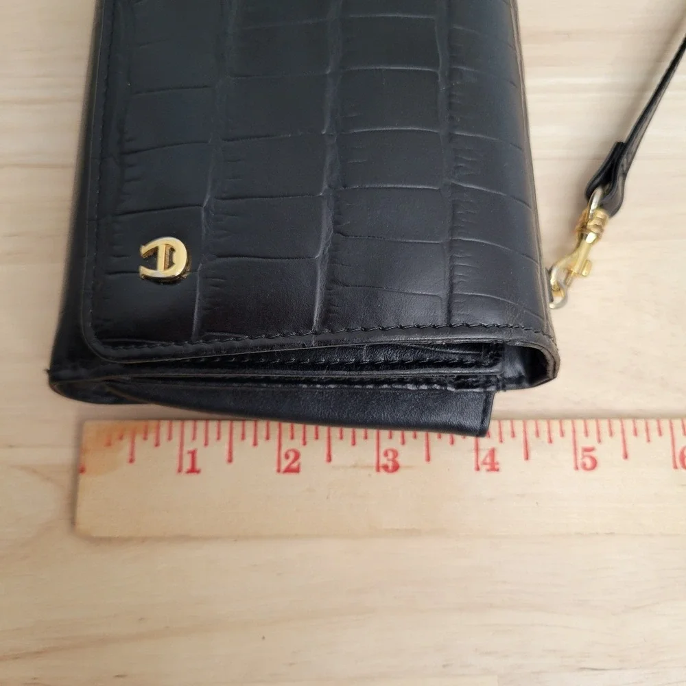 Etienne Aigner Black Croc Embossed Crossbody Shoulder Bag Wallet Clutch Versatil